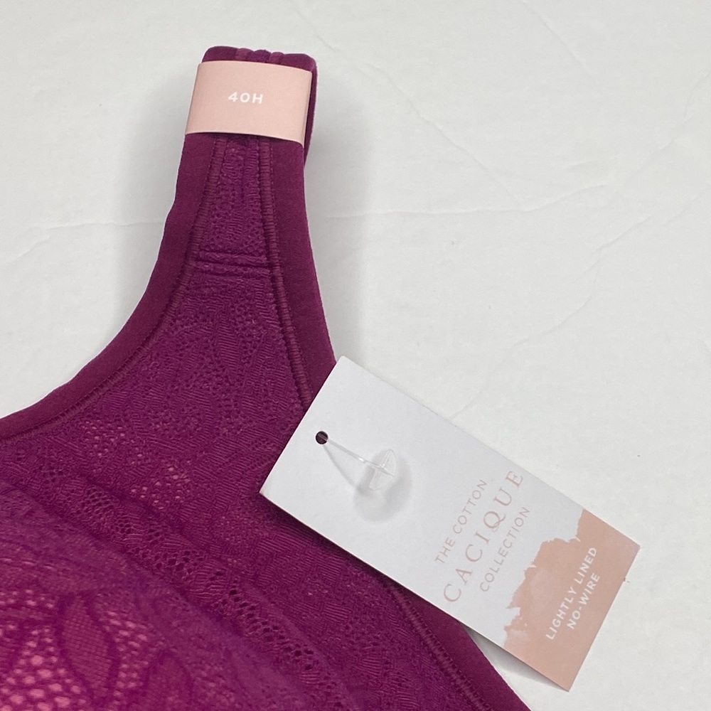 40H burgundy lace cotton lightly lined no wire bra Lane Bryant NWT plus size bra - Picture 5 of 8